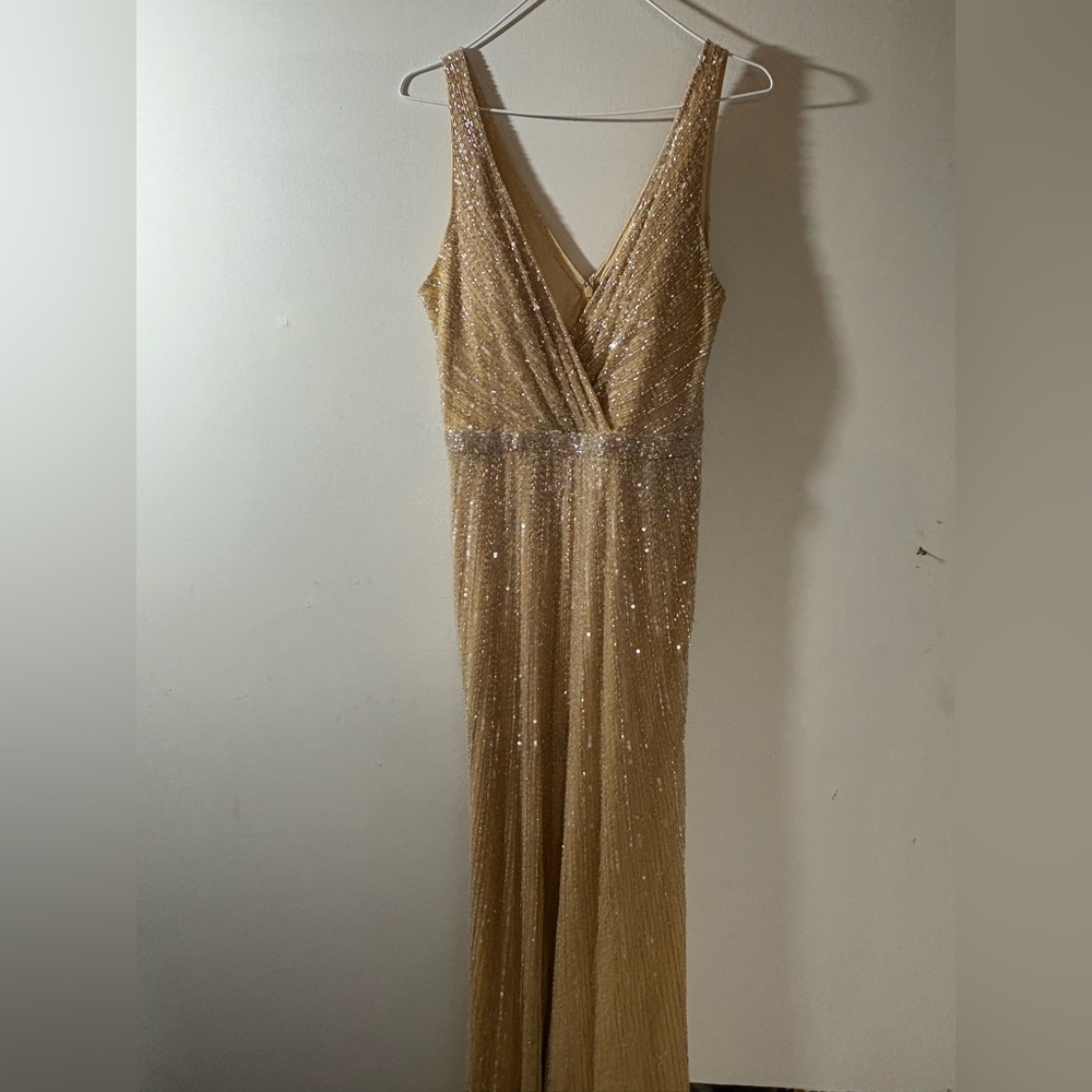 Mac Duggal Gold Sequin Strapless Evening Gown